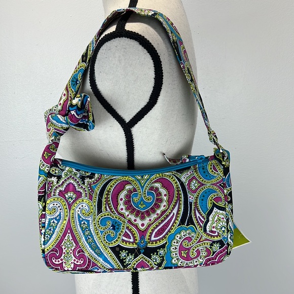 ⭐️Vera Bradley Daphne silk handbag nwt purple blue paisley knotted handle - Picture 4 of 12